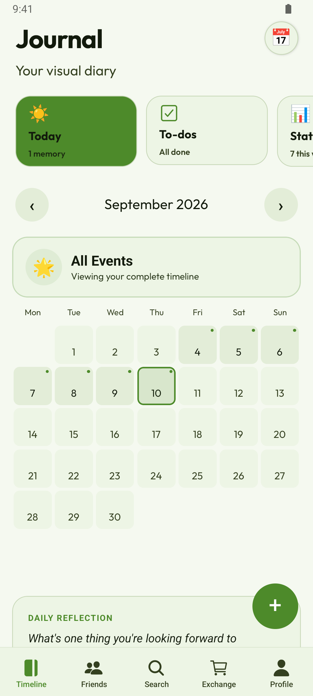 ThymeLime journal timeline screen